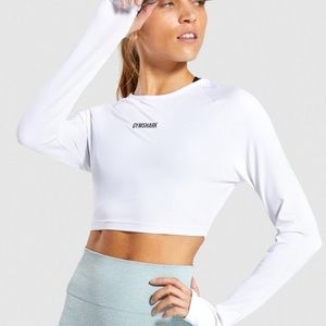 GYMSHARK training long sleeve white crop top